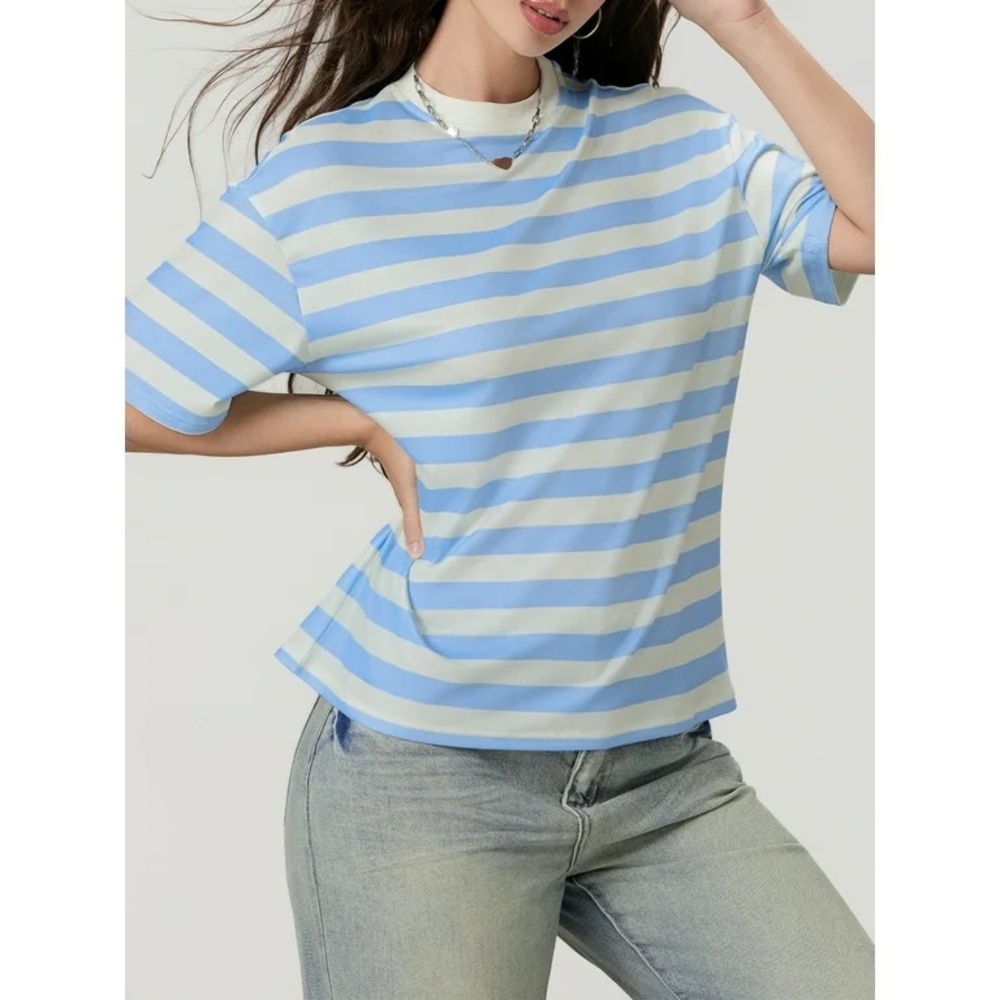 Old Navy Light Blue and White Striped Tee